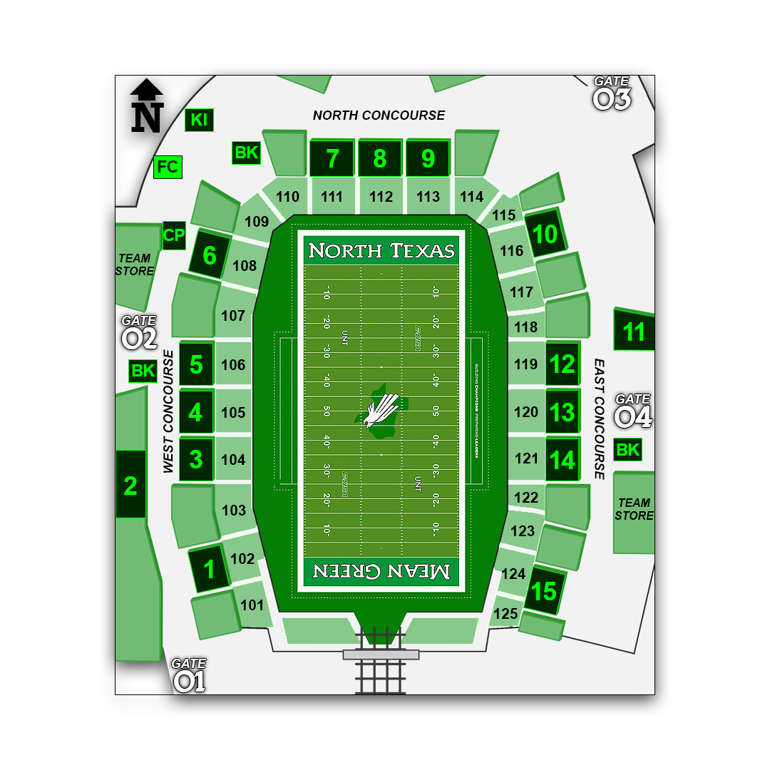 Apogee Stadium concessions map - Fletcher's Corny Dobs