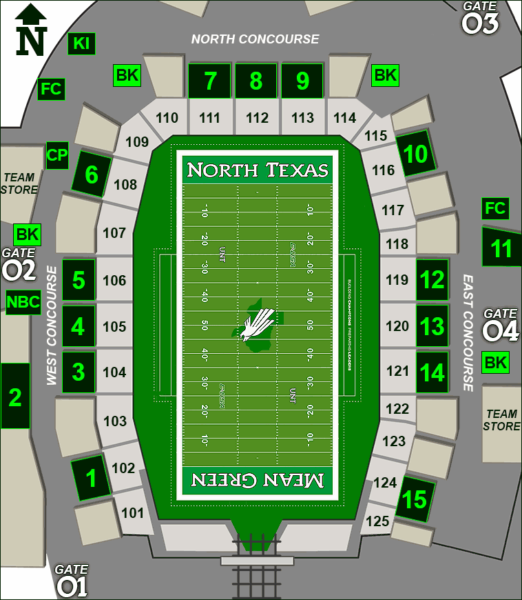 Apogee Stadium concessions map - beer at kiosks