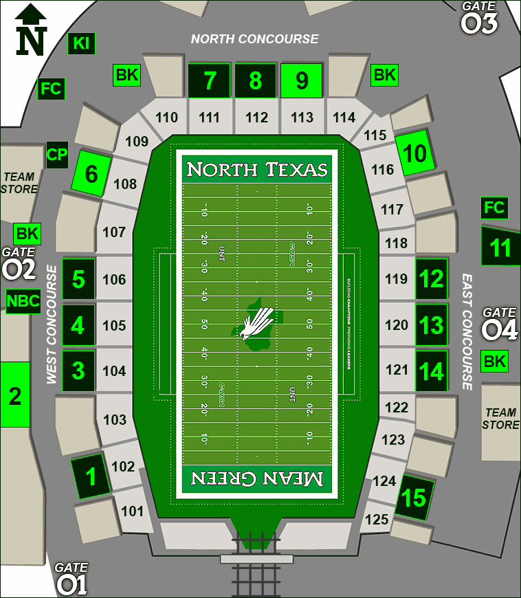Apogee Stadium concessions map - beer at permanent stands