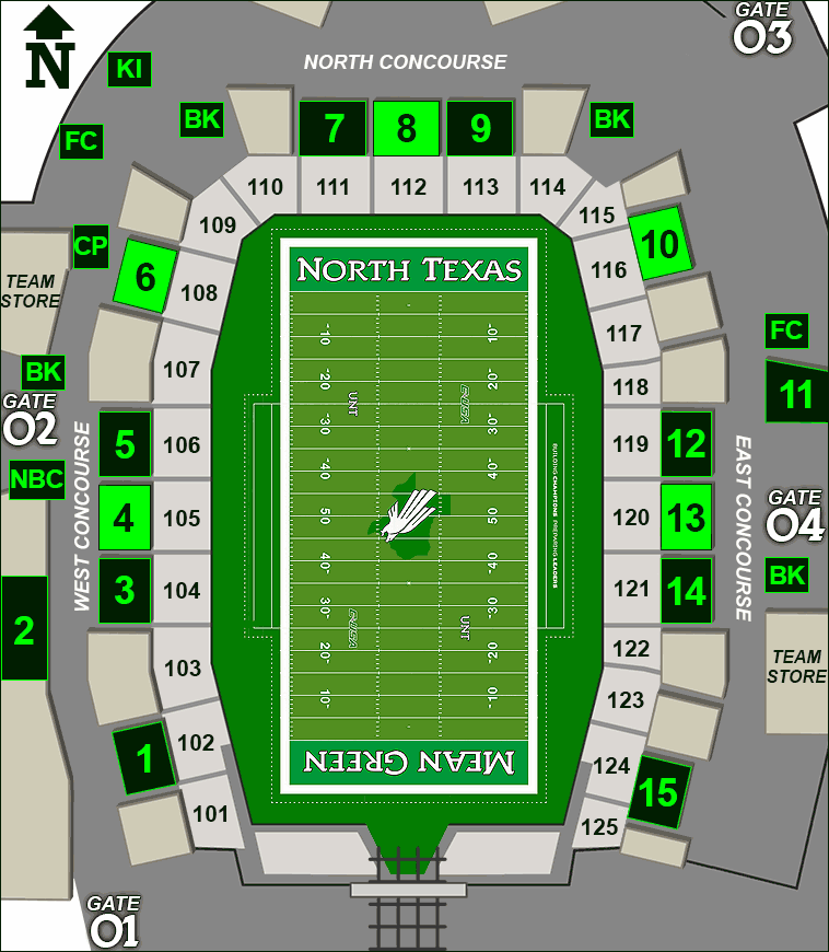 Apogee Stadium concessions map - Syracuse's Backyard Grillers and Victory Grill